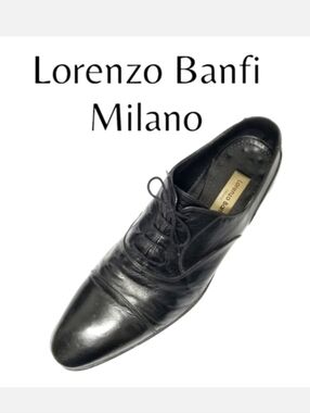 Lorenzo Banfi Milano Black Leather Men's Derby Dress Shoe Made in Italy Sz 11